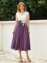 Cap Sleeves Chiffon Dresses with Ivory Bodice Grape