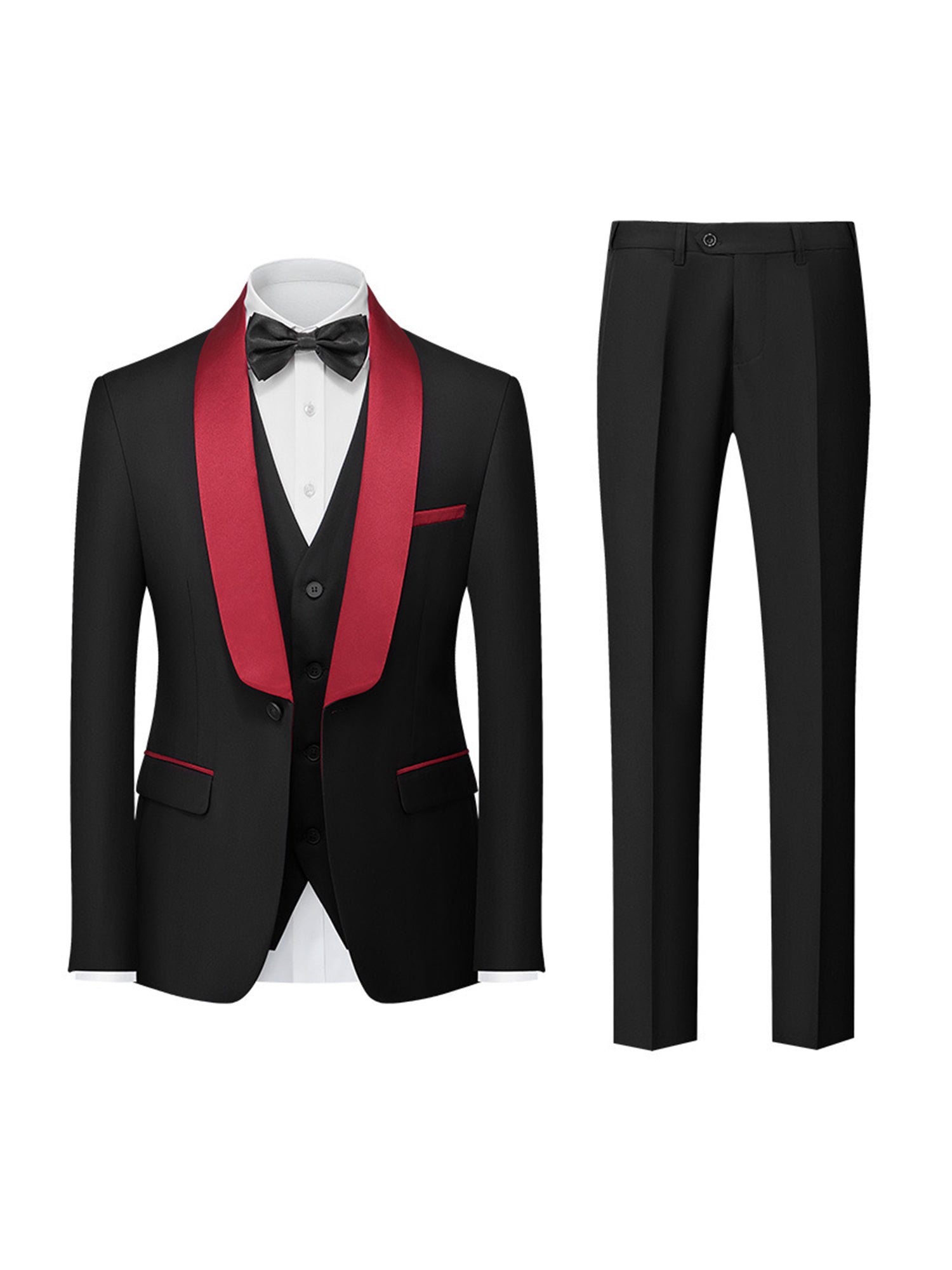 Single-Breasted Three Piece Men Suit with Flap Pockets
