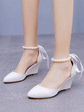Pointed Toe Ribbons Wedge Heels Women's Wedding Shoes