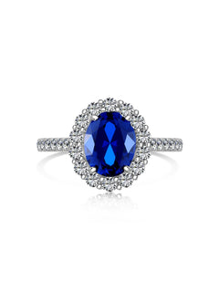 Oval Royal Blue Sapphire Ring in 925 Sterling Silver