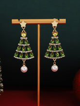 Christmas Tree Hollow Diamond Pearl Earrings