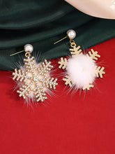 Christmas Plush Snowflake Diamond Super Shiny Pearl Earrings