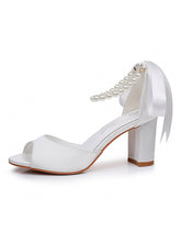 Simple Peep Toe Ribbons Chunky Heel Sandals