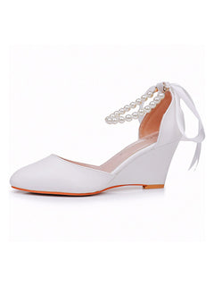 Pointed Toe Ribbons Wedge Heels Women's Wedding Shoes