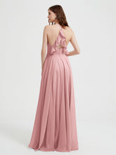 V-neck Bridesmaid Dress with Cross Back Dusty Rose