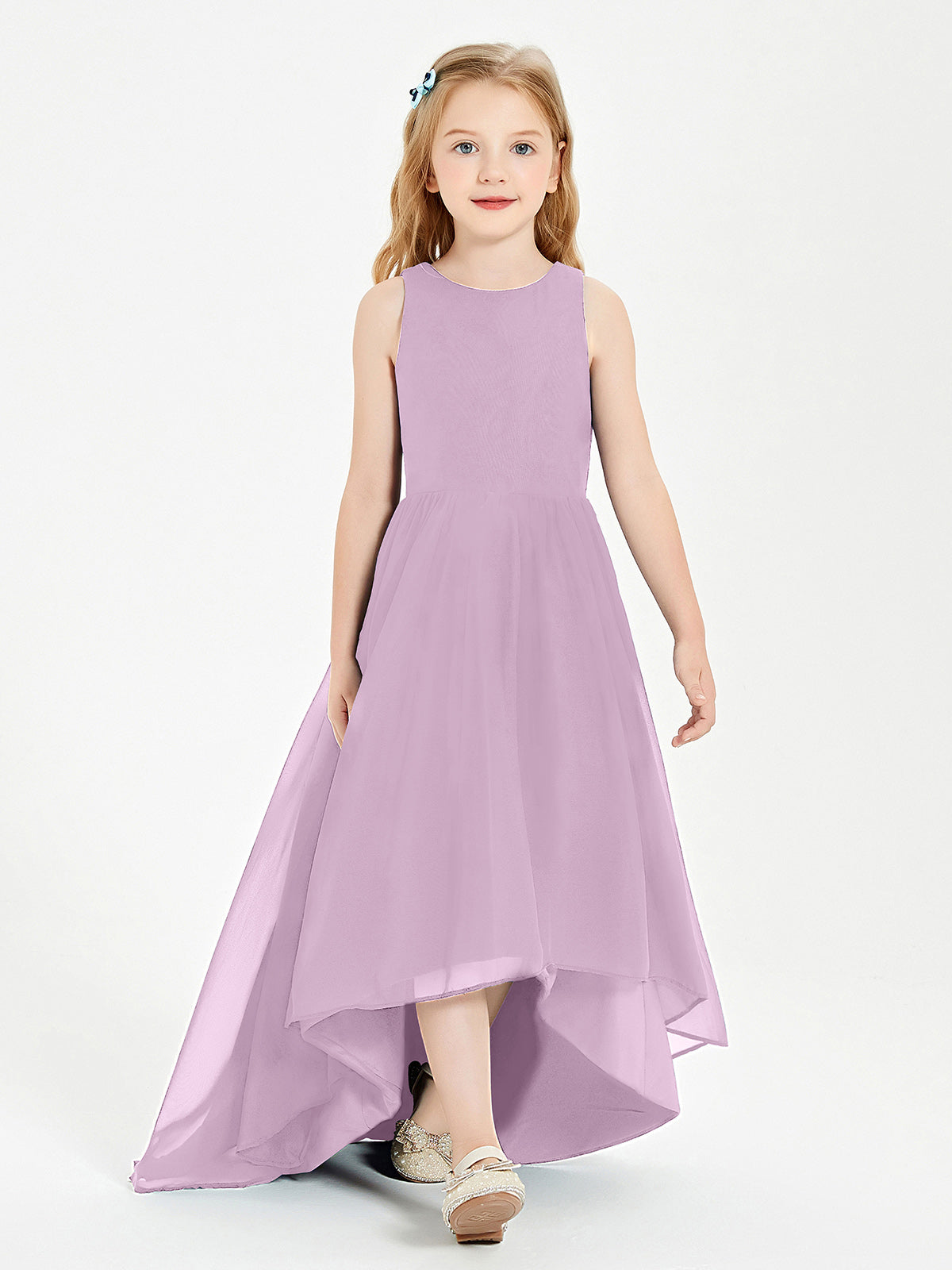 Asymmetrical Junior Bridesmaid Dresses with Flower Emerald