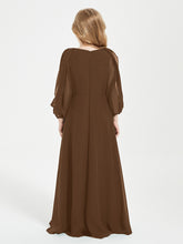 Modest Long Sleeved Junior Bridesmaid Gowns Brown