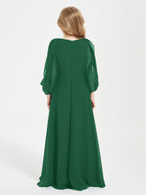 Modest Long Sleeved Junior Bridesmaid Gowns Dark Green