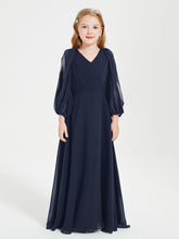 Modest Long Sleeved Junior Bridesmaid Gowns Dark Navy