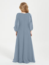 Modest Long Sleeved Junior Bridesmaid Gowns Dusty Blue