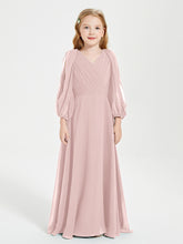 Modest Long Sleeved Junior Bridesmaid Gowns Dusty Rose