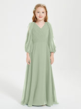 Modest Long Sleeved Junior Bridesmaid Gowns Dusty Sage