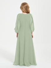 Modest Long Sleeved Junior Bridesmaid Gowns Dusty Sage
