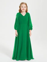 Modest Long Sleeved Junior Bridesmaid Gowns Emerald