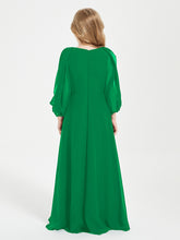 Modest Long Sleeved Junior Bridesmaid Gowns Emerald