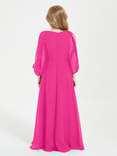 Modest Long Sleeved Junior Bridesmaid Gowns Fuchsia