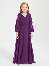 Modest Long Sleeved Junior Bridesmaid Gowns Grape