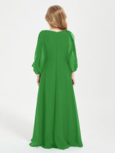 Modest Long Sleeved Junior Bridesmaid Gowns Green