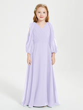 Modest Long Sleeved Junior Bridesmaid Gowns Lilac