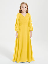 Modest Long Sleeved Junior Bridesmaid Gowns Marigold