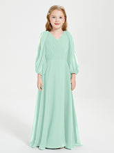 Modest Long Sleeved Junior Bridesmaid Gowns Mint Green