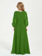 Modest Long Sleeved Junior Bridesmaid Gowns Moss