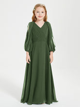 Modest Long Sleeved Junior Bridesmaid Gowns Olive Green