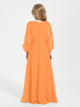 Modest Long Sleeved Junior Bridesmaid Gowns Orange