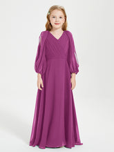 Modest Long Sleeved Junior Bridesmaid Gowns Orchid