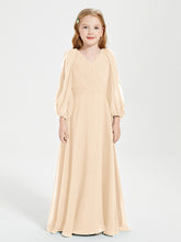 Modest Long Sleeved Junior Bridesmaid Gowns Peach