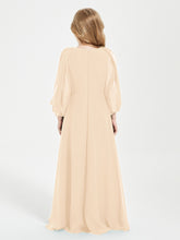 Modest Long Sleeved Junior Bridesmaid Gowns Peach