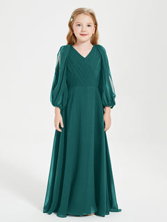 Modest Long Sleeved Junior Bridesmaid Gowns Peacock
