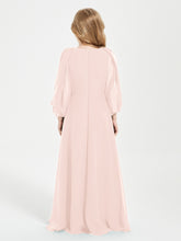 Modest Long Sleeved Junior Bridesmaid Gowns Pearl Pink