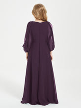 Modest Long Sleeved Junior Bridesmaid Gowns Plum