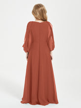 Modest Long Sleeved Junior Bridesmaid Gowns Rust