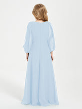 Modest Long Sleeved Junior Bridesmaid Gowns Sky Blue