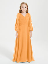 Modest Long Sleeved Junior Bridesmaid Gowns Tangerine