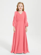 Modest Long Sleeved Junior Bridesmaid Gowns Watermelon