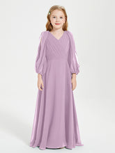 Modest Long Sleeved Junior Bridesmaid Gowns Wisteria