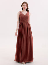 V-neck Chiffon Dresses with Lace Strap Terracotta