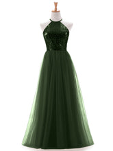 Halter Sequins Lace And Tulle Dresses Olive Green
