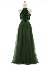 Halter Sequins Lace And Tulle Dresses Olive Green