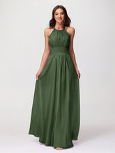 Chiffon Long Dresses with Lace Straps Olive Green