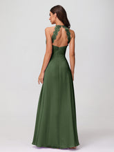 Chiffon Long Dresses with Lace Straps Olive Green