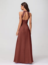 Chiffon Long Dresses with Lace Straps Terracotta
