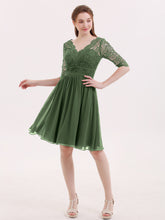 Half Sleeves Lace And Chiffon Short Gowns Olive Green