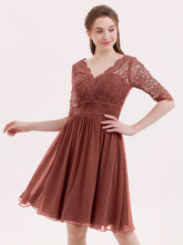 Half Sleeves Lace And Chiffon Short Gowns Terracotta
