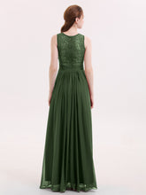 Illusion Neck Lace and Chiffon Long Gowns Olive Green