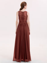 Illusion Neck Lace and Chiffon Long Gowns Terracotta