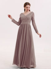 Long Sleeves Chiffon Dress with V-neck Dusk